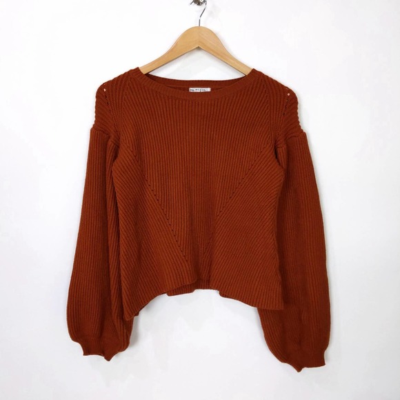 Maijie Sweaters - Maijie Knit Cropped Balloon Sleeve Sweater In Burnt Orange